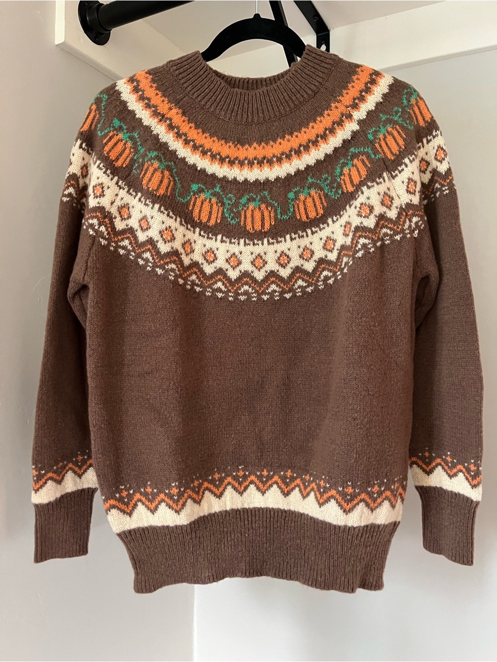 Women’s Brown Crewneck Fair Isle Pumpkin Sweater